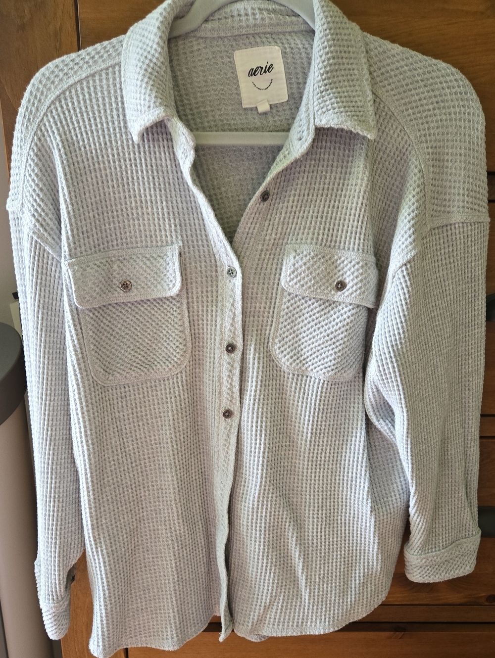 Aerie Grey Waffle-Knit Button-Up Shirt